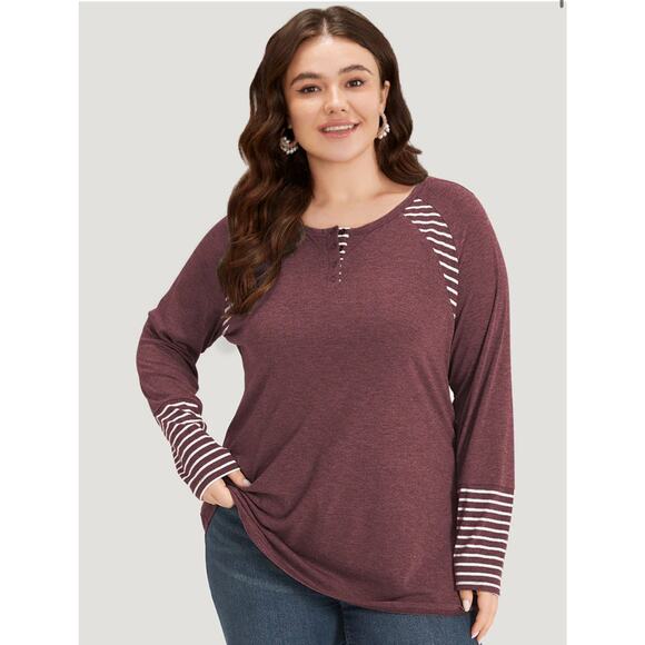 Size 12 Large BloomChic Red Striped Long Sleeve T Shirt Casual Comfy Top - Picture 1 of 6